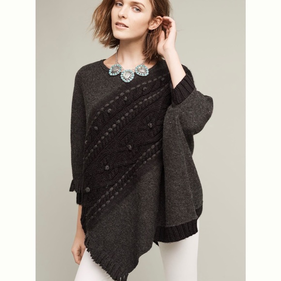 Anthropologie Sweaters - Anthropologie Cabled Catillon Poncho, black/charcoal